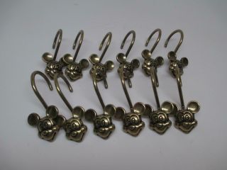 Kf8373 Set Of (12) Antique Solid Brass Mickey Mouse Shower Curtain Hooks