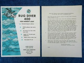 Vintage 1980 Scuba Darrell - Allan Sales Flier Bug Diver 400 Underwater Flashlight