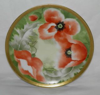Antique Coronet Limoges France Decorator Plate Handpainted Artist Signed Poppies