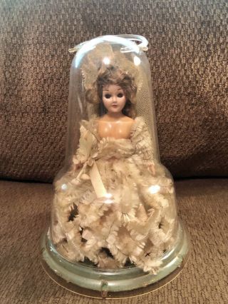 Vintage Handmade A & H Bride Doll In Plastic Dome