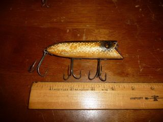 Vintage Heddon Wood Basser Fishing Lure: 3 Hook 4 Inch