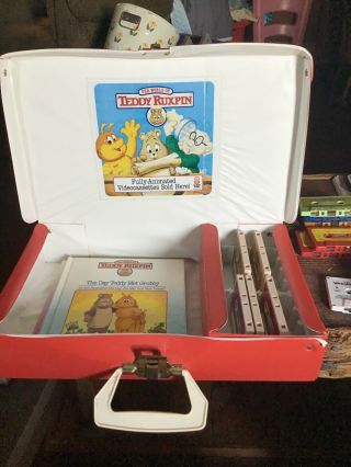 Vintage Teddy Ruxpin Books And Cassettes With Case
