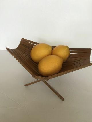 Vintage Mid Century Modern Bamboo Wood Folding Fruit Basket Bowl