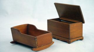 Vtge.  50s Toncoss Sturbridge Dollhouse Miniature Furniture - Chest & Cradle Look