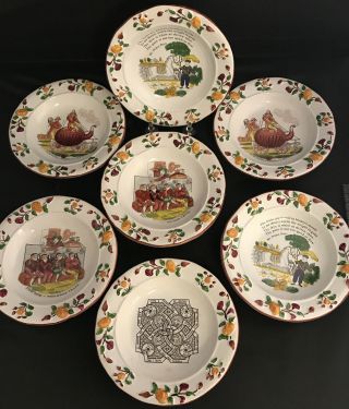 Rare Set Of 8 Mottahedeh 6.  25” Bowls Reprod.  Of 19th Century British Humor