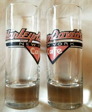 Pair Harley Davidson York Cafe 2oz Shooter Shot Glasses 4 " Tall Nyc Rare