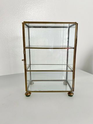 Vintage Brass And Glass Trinket Case,  Two Shelf Mini Brass And Glass Curio,  Smal