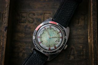 Rare Vintage 70s French Jean Herber Skin Diver Patina Dial Swiss Made Mens Watch