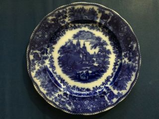 Antique Burgess & Leigh England Pottery Flow Blue White Dinner Plate 10.  5 "