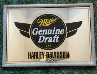 Miller Draft Harley Davidson 90th Anniversary Mirror Sign “rare” 1993