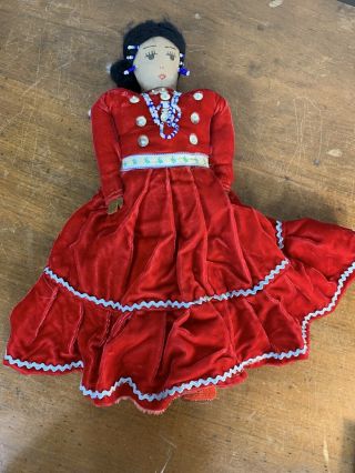 Native American Unique Vintage Handmade Folk Art Rag Doll,  18 " Skookum.