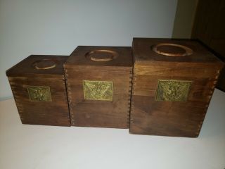 Set Of 3 Vintage Wood Decorative Nesting Boxes W/ American Eagle