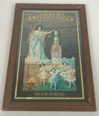 Anheuser Busch Budweiser Beer Bar Sign The King Of Beers Grecian Lady Rare 13x9 "