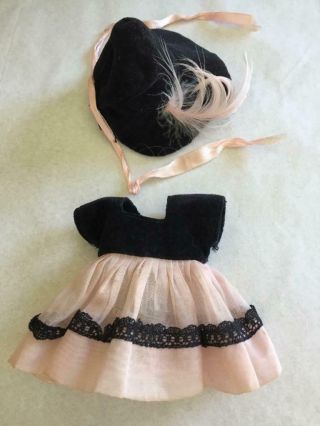 Vintage Vogue Ginny Doll Pink & Black Dress & Black Hat W/pink Feather