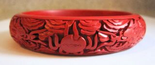 Vintage Chinese Cinnabar Carved Lacquer Double Dragon Bangle Bracelet 67mm