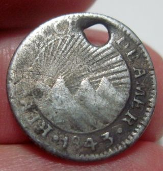 (1843 Cr - M (costa Rica) 1/2 Real (silver) Central American Republic - Rare -