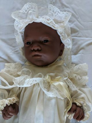 1988 Furga African American Newborn Baby Doll Sexed Girl 17 ",  Baptismal Garments
