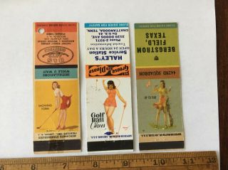 3 Rare Vintage Matchbooks With Pinups And Golf Front Strike,
