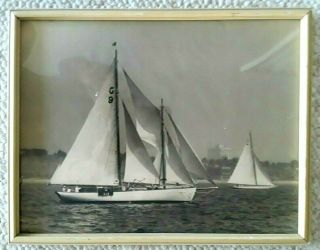 Vintage Framed Photograph Of 2 Sailboats 14 " X 11 " California