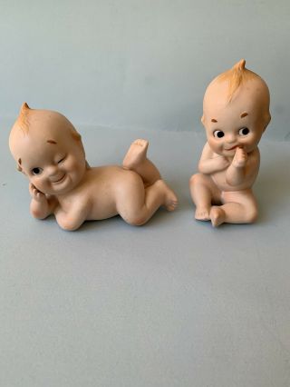 2 Vtg Baby Kewpie Cupie Dolls Ceramic Figurine Bisque Porcelain