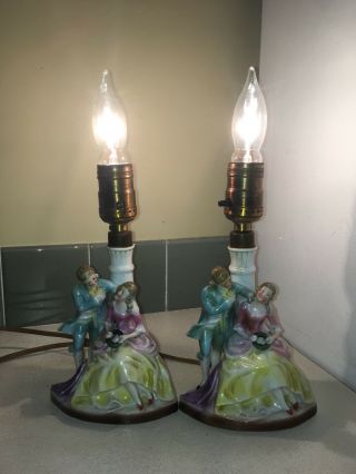 2 - Vintage German Porcelain Victorian Courting Couple Lamps - stamped 5996 2