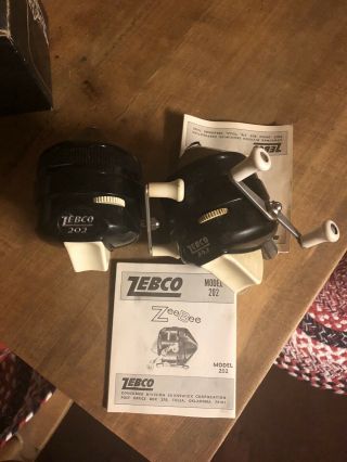 Two Vintage Zebco 202 Black With Metal Foot - Casting Fishing Reels Usa
