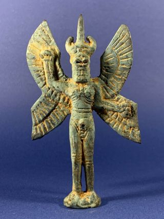 Very Rare Ancient Luristan Bronze Horned Devil / Angel Of Death Statue Ca 1000bc