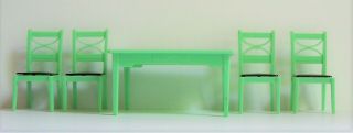 Vintage Renwal Doll House Furniture Light Green Kitchen Table & 4 Chairs