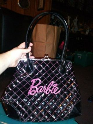 Barbie Vintage Style Quilted Purse - Black And Pink - Large