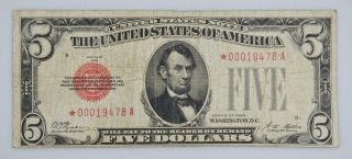 1928 $5 Red Seal Star Note Rare Fr 1525 Vibrant Red Nr