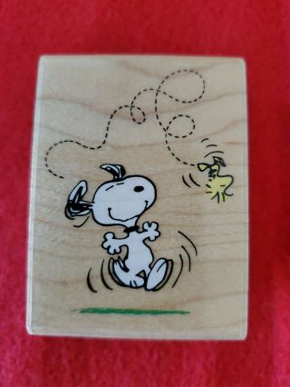 Rare Peanuts Snoopy And Woodstock Mounted Rubber Wood Stamp Vintage A433d
