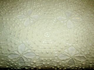 Antique Handmade Crocheted Cotton Bedspread Coverlet Popcorn 80x98