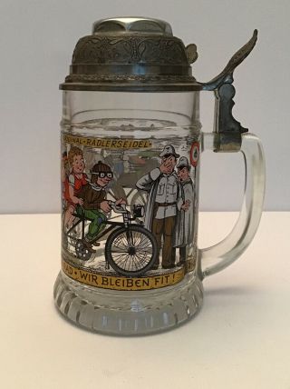 Rare Vintage 1960 West German Beer Stein With Bicycle Bell