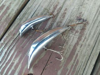 2 Vintage Canadian Wiggler Fishing Lures Metallic Chrome Silver