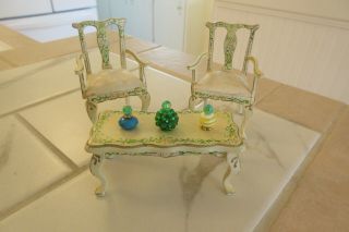 Dollhouse Miniature Shabby Chic Vintage Furniture Table & Chairs Hand Painted