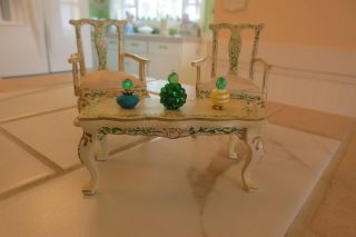 Dollhouse Miniature Shabby Chic Vintage Furniture Table & Chairs Hand Painted 2