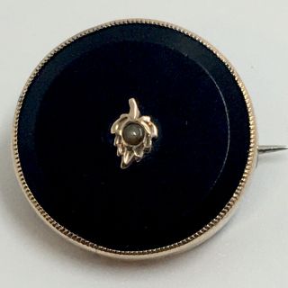 Antique Victorian Gold Plated Brooch/pin With Onyx & Gold Leaf