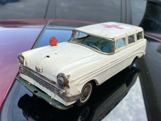Bandai 1956 Chevrolet Red Cross Tin Ambulance 9 3/4 " Metal Parts Display Rare
