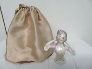 Vintage/antique German Porcelain Half Doll With Skirt Frame And Raised Arms