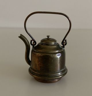 Vintage Miniature Copper / Brass Tea Kettle With Handle Made In Holland
