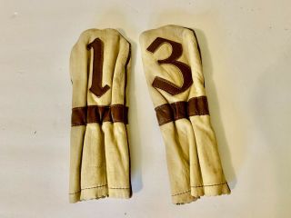 2 Antique Classic Leather Golf Club Head Covers Supple Vg,