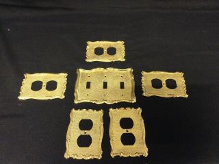 (6) Vintage Gold Brass Metal Outlet Switch Wall Plates Victorian Spain
