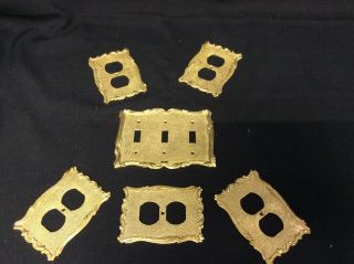 (6) Vintage Gold Brass Metal Outlet Switch Wall Plates Victorian Spain 2