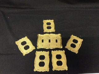 (6) Vintage Gold Brass Metal Outlet Switch Wall Plates Victorian Spain 3