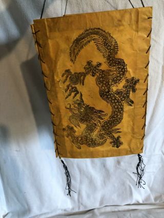 Rare Vintage Japanese Rice Paper Orange Dragon Asian Hanging Lantern