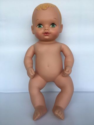 Lauer Water Baby Doll 13 " Blonde Hair With Green Sparkling Eyes Vintage 1990