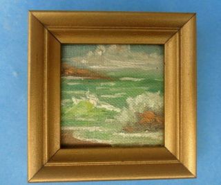 Miniature Dollhouse Vintage Wood Framed Handpainted Seascape Picture Art 1:12
