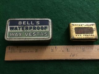 2 Vintage Tin Vestas One Bell’s Waterproof Wax Vestas,  One Bryant And May’s