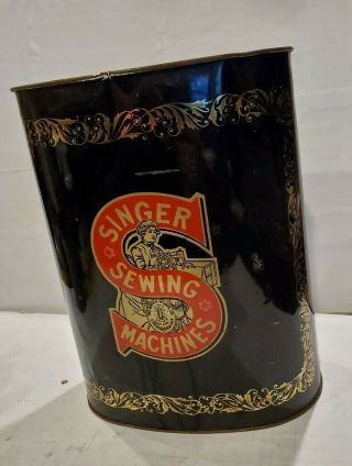 Vintage Singer Sewing Machine Cheinco Usa Tin Trash Can/wastebasket Advertising