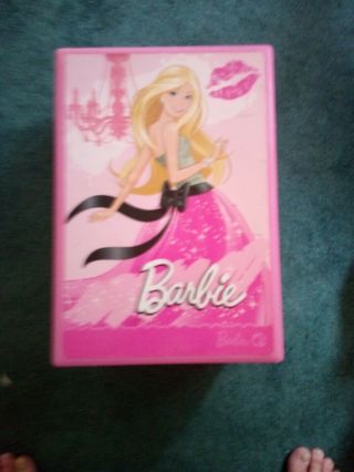 Barbie Carrying Case Pink Plastic 12x9x6 2011 With Clothes/dolls &